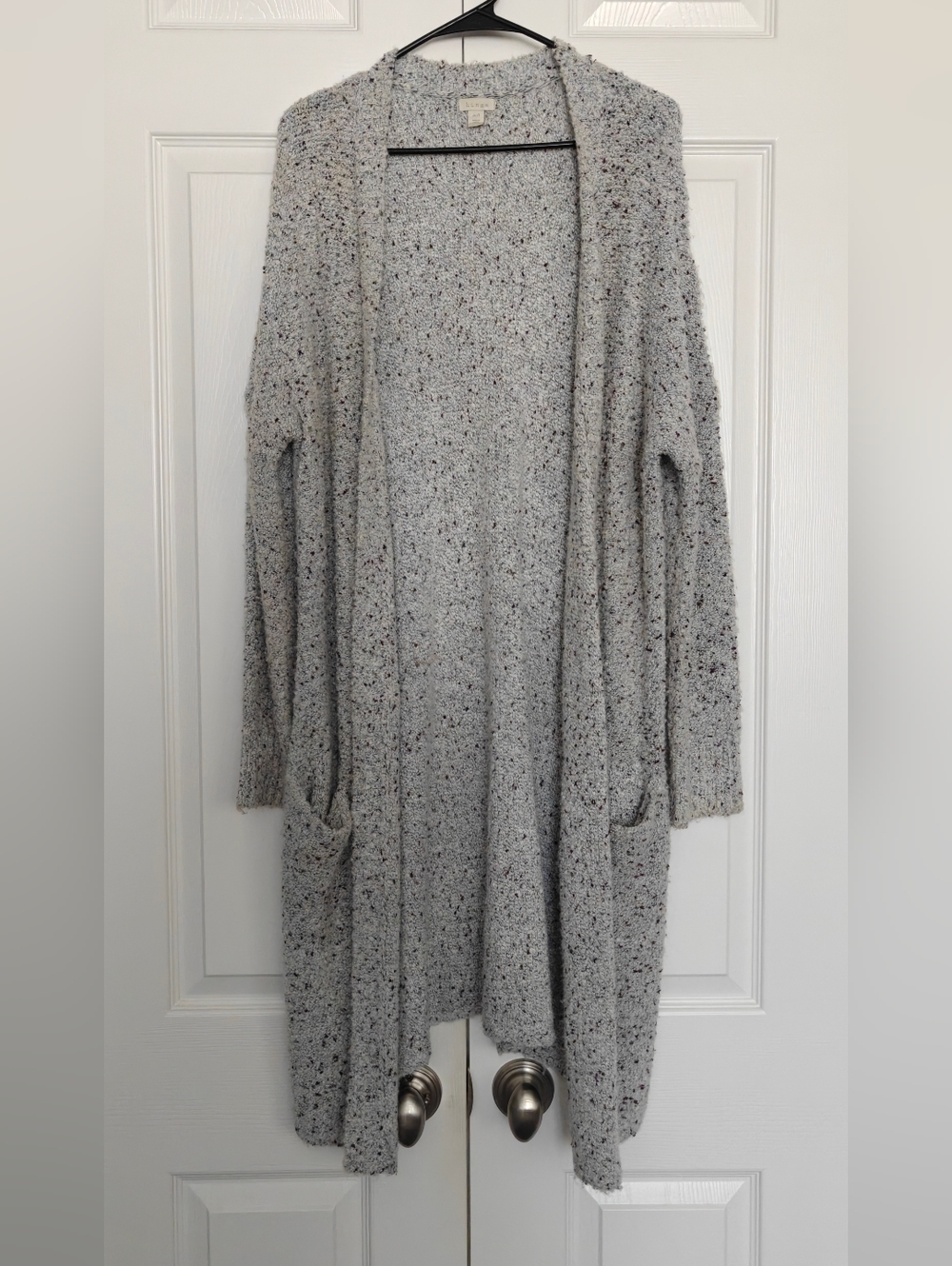 Hinge Cozy Open-Front Longline Cardigan Sweater - Light Gray, Size m/l